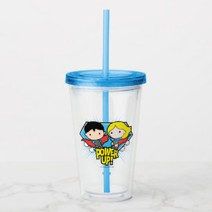 Chibi Superman & Chibi Supergirl Power Up! Acrylic Tumbler