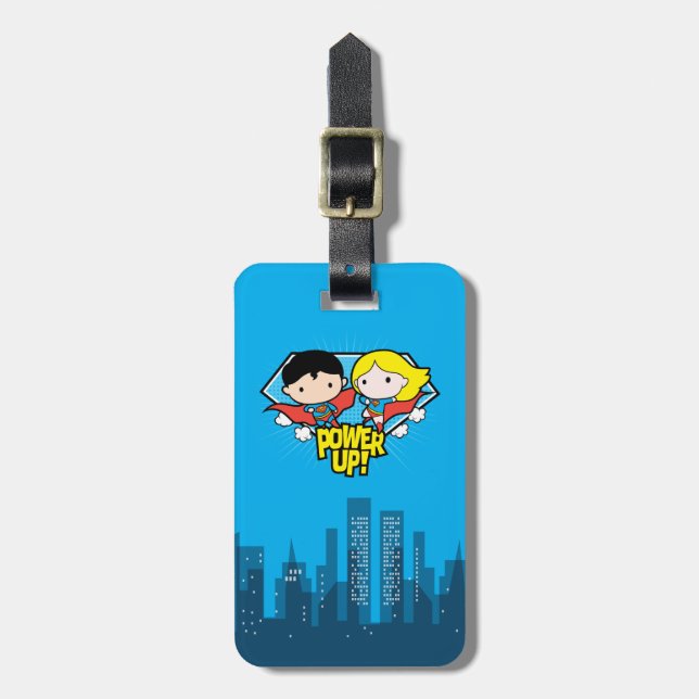 Chibi Superman & Chibi Supergirl Power Up! Luggage Tag (Front Vertical)