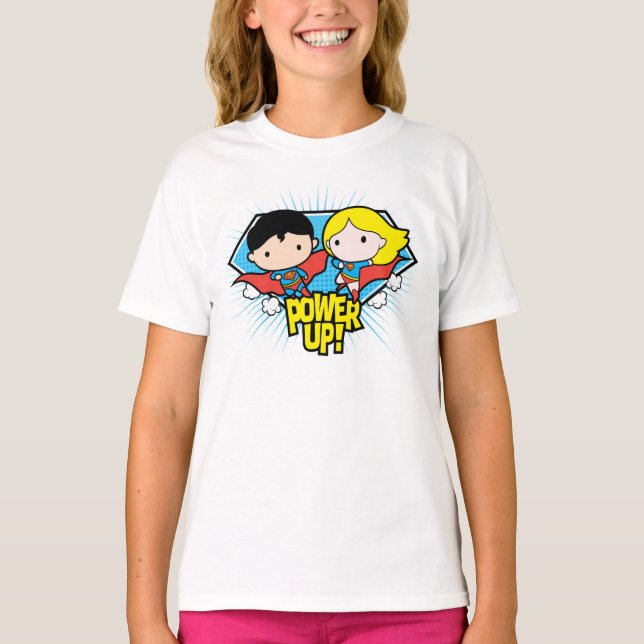 Chibi Superman & Chibi Supergirl Power Up! T-Shirt (Front)