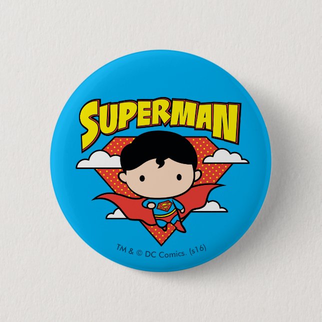 Chibi Superman Polka Dot Shield and Name 6 Cm Round Badge (Front)