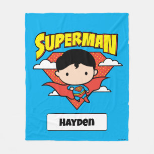 Chibi Superman Polka Dot Shield and Name Fleece Blanket