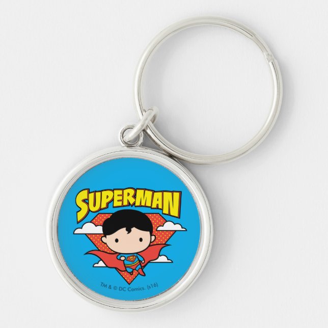Chibi Superman Polka Dot Shield and Name Key Ring (Front)