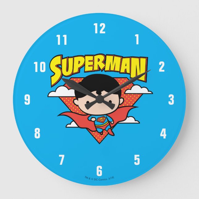 Chibi Superman Polka Dot Shield and Name Large Clock (Front)