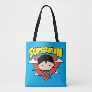 Chibi Superman Polka Dot Shield and Name Tote Bag