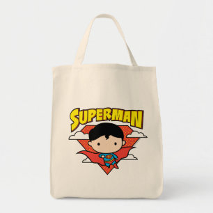 Chibi Superman Polka Dot Shield and Name Tote Bag