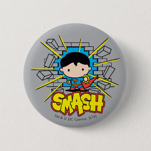 Chibi Superman Smashing Through Brick Wall 6 Cm Round Badge