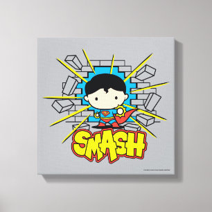 Chibi Superman Smashing Through Brick Wall Canvas Print