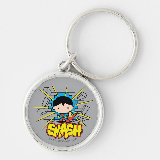 Chibi Superman Smashing Through Brick Wall Key Ring (Front)
