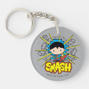 Chibi Superman Smashing Through Brick Wall Key Ring