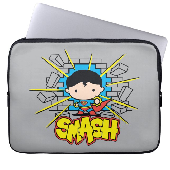 Chibi Superman Smashing Through Brick Wall Laptop Sleeve (Front)