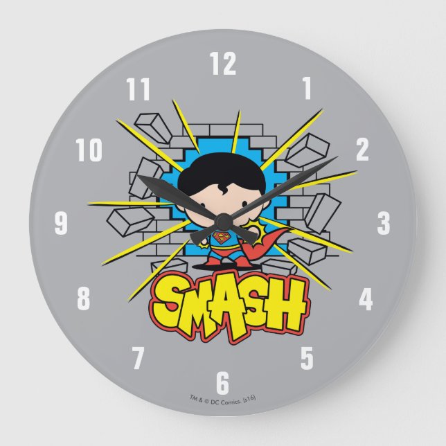 Chibi Superman Smashing Through Brick Wall Large Clock (Front)