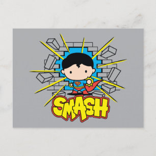 Chibi Superman Smashing Through Brick Wall Postcard