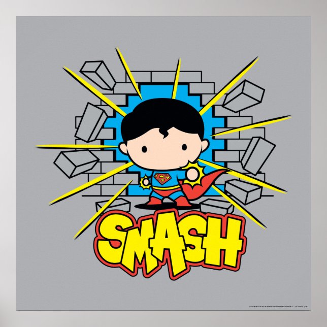 Chibi Superman Smashing Through Brick Wall Poster (Front)
