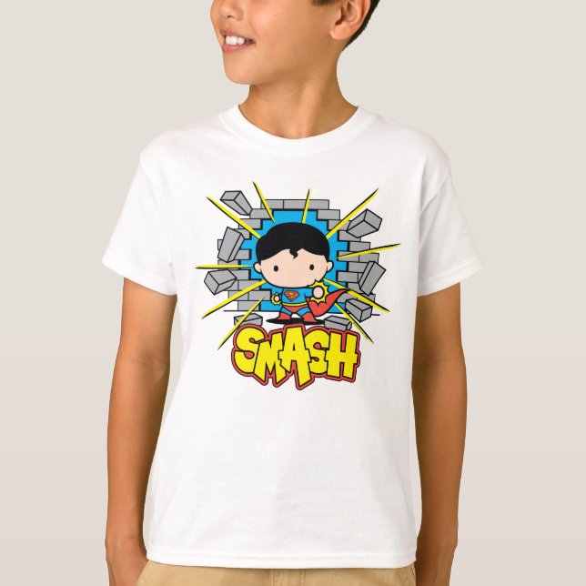 Chibi Superman Smashing Through Brick Wall T-Shirt (Front)