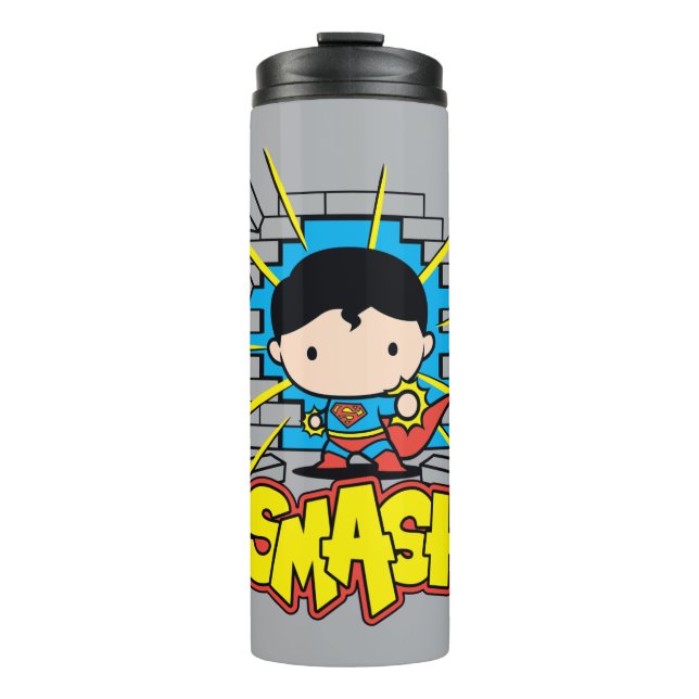 Chibi Superman Smashing Through Brick Wall Thermal Tumbler (Front)
