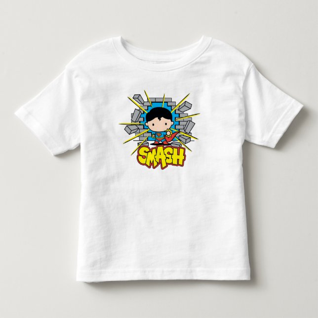 Chibi Superman Smashing Through Brick Wall Toddler T-Shirt (Front)