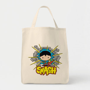 Chibi Superman Smashing Through Brick Wall Tote Bag