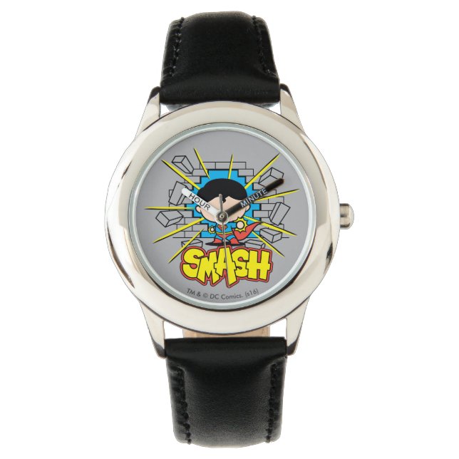 Chibi Superman Smashing Through Brick Wall Watch (Front)