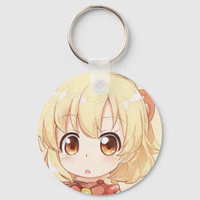 Chibi surprised blonde girl amber eyes anime manga key ring (Front)