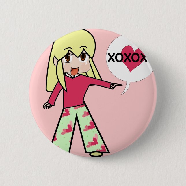 Chibi Valentine Hearts 6 Cm Round Badge (Front)