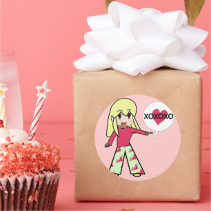 Chibi Valentine Hearts Classic Round Sticker