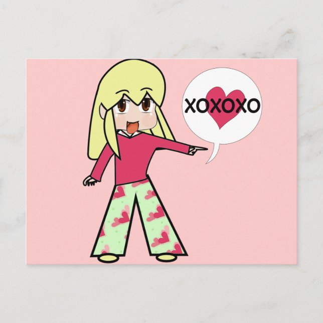 Chibi Valentine Hearts Holiday Postcard (Front)
