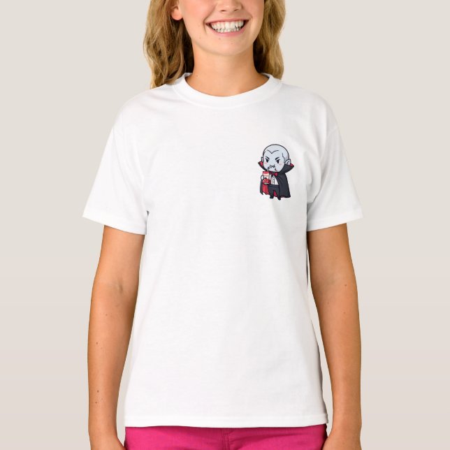 Chibi Vampire Drinking Tomato Juice Kids T-Shirt (Front)