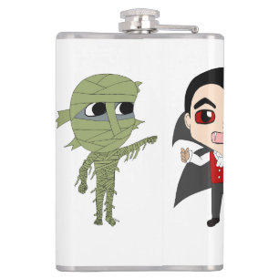 Chibi vampire, monster, and mummy    hip flask