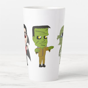 Chibi vampire, monster, and mummy latte mug