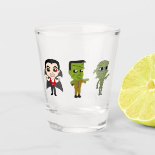 Chibi vampire, monster, and mummy   shot glass
