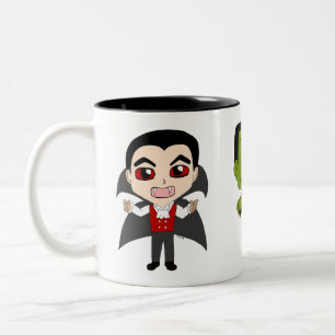 Chibi vampire, monster, and mummy Two-Tone coffee mug