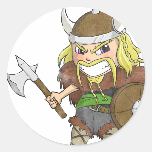 Chibi Viking (Distressed) Classic Round Sticker (Front)