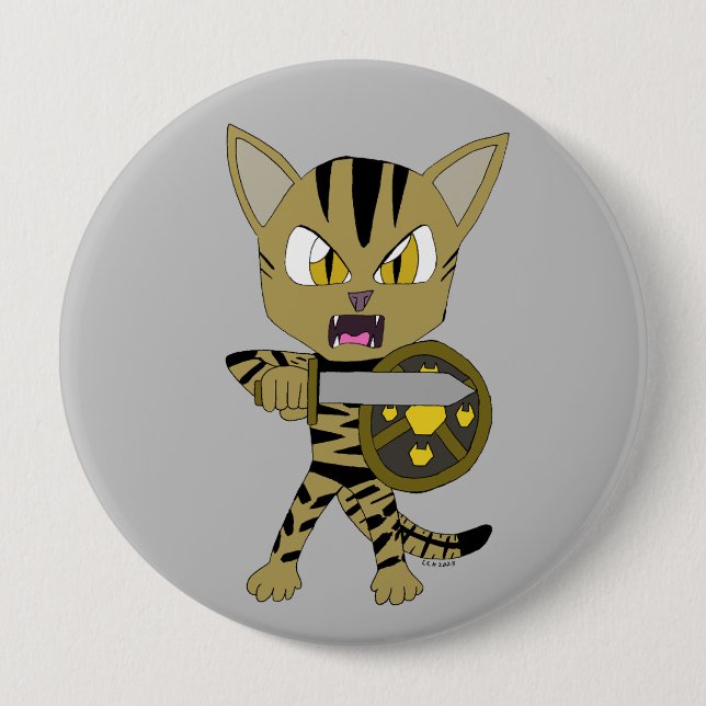 Chibi Warrior Cat 10 Cm Round Badge (Front)