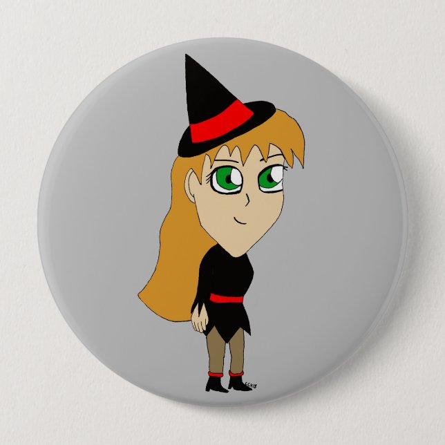 chibi witch 10 cm round badge (Front)