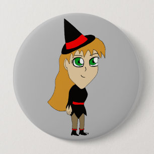 chibi witch 10 cm round badge