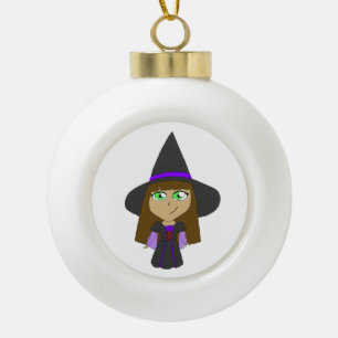 chibi witch ceramic ball christmas ornament