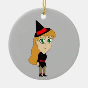 chibi witch ceramic tree decoration