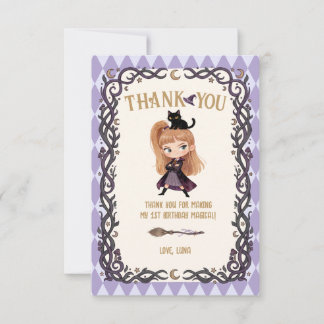 Chibi Witch One 1st Birthday Invitation Watercolor