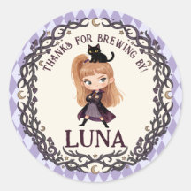 Chibi Witch One 1st Birthday Invitation Watercolor