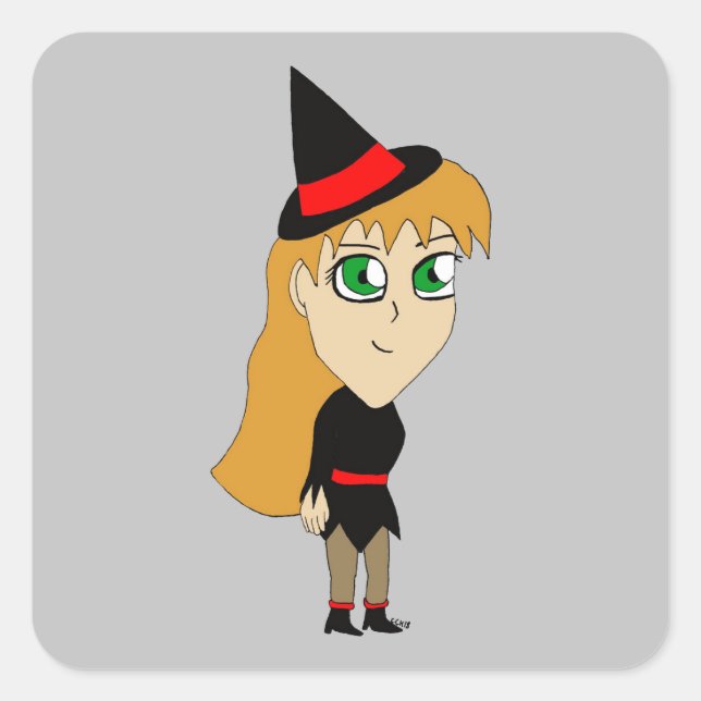 chibi witch  square sticker (Front)