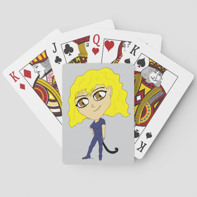 Chibi with a cat like tail playing cards (Back)