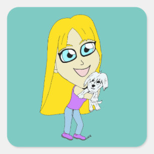 Chibi with a pup square sticker