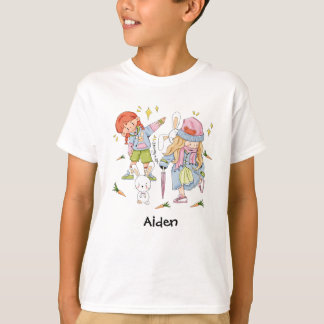 Chibi with Bunnies with changeable name tag T-Shirt