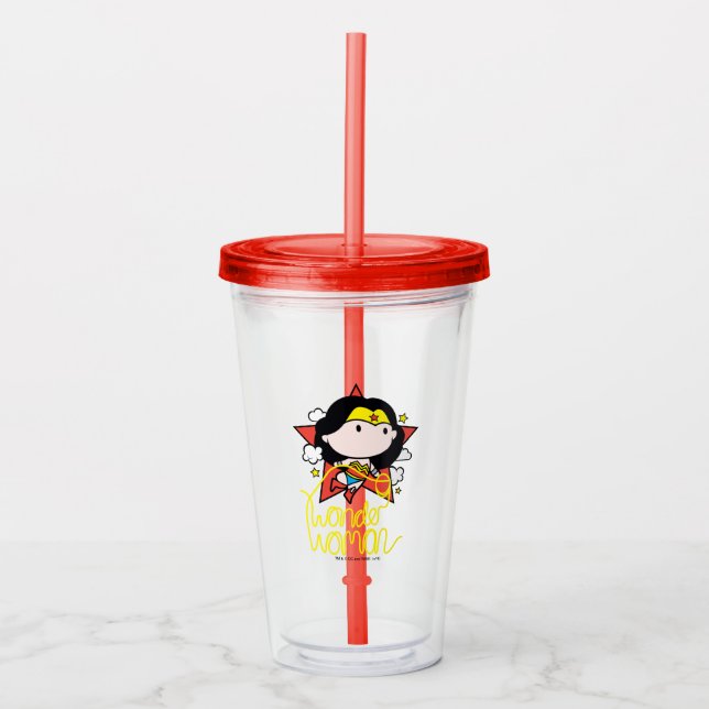 Chibi Wonder Woman Flying With Lasso Acrylic Tumbler (Front)