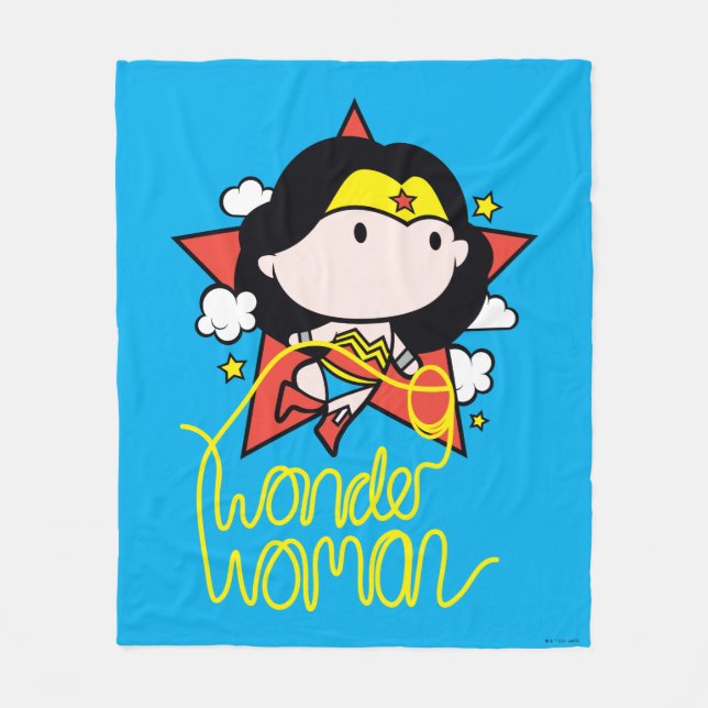 Chibi Wonder Woman Flying With Lasso Fleece Blanket (Front)