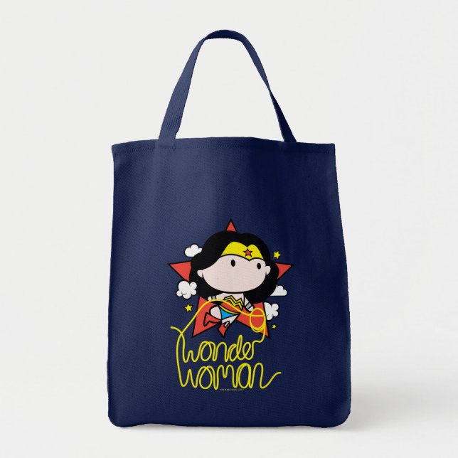 Chibi Wonder Woman Flying With Lasso Tote Bag (Front)