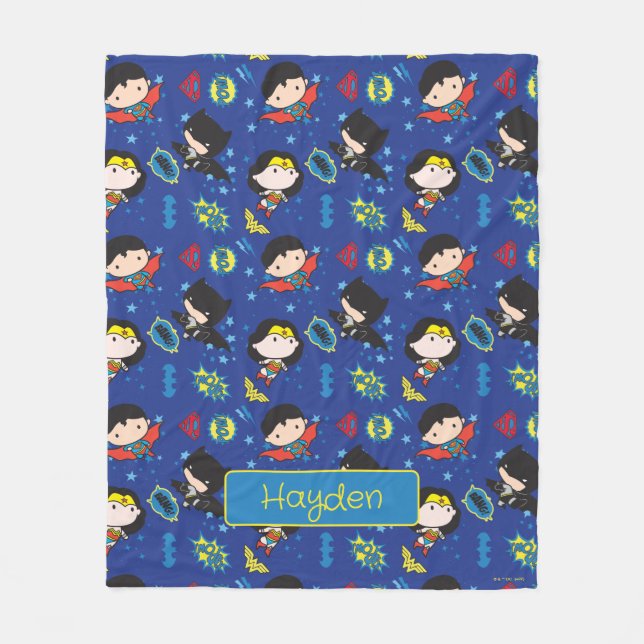 Chibi Wonder Woman, Superman, and Batman Pattern Fleece Blanket (Front)