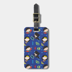 Chibi Wonder Woman, Superman, and Batman Pattern Luggage Tag
