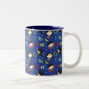 Chibi Wonder Woman, Superman, and Batman Pattern Two-Tone Coffee Mug