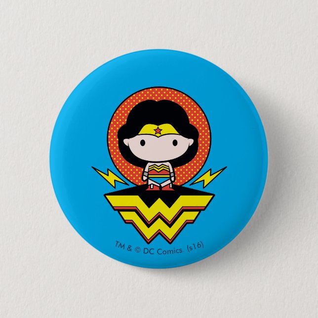 Chibi Wonder Woman With Polka Dots and Logo 6 Cm Round Badge (Front)
